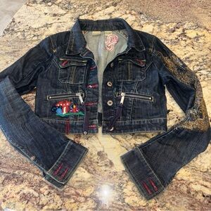 People 4 Peace Cropped Embroidered Denim Jacket